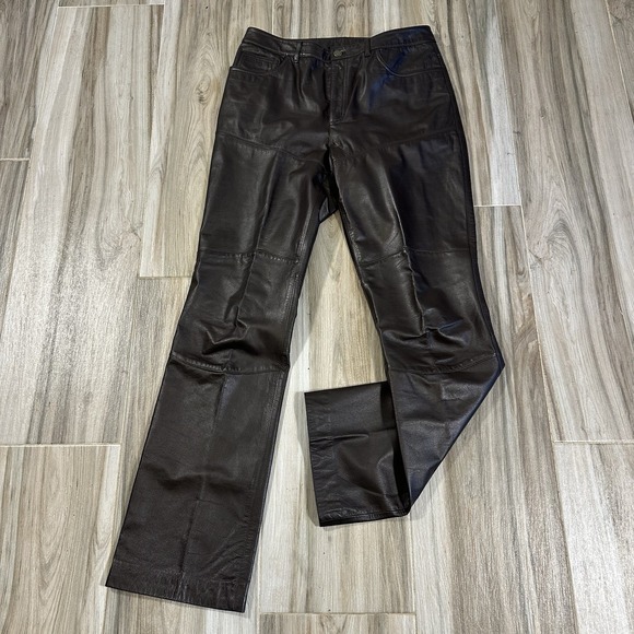 Ralph Lauren Pants - VTG Ralph Lauren Pants Dark Brown Leather Size 10 Minimalist Biker Preppy Casual